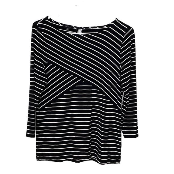 Talbots Wms Med Black White Striped Crossover Stretch Knit Pullover Top Casual - Picture 1 of 8
